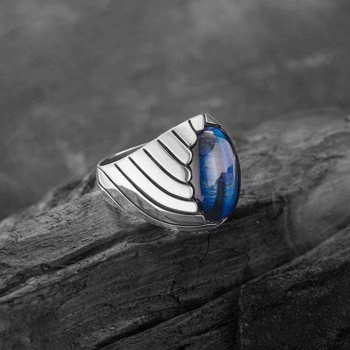 Blue Cat Eye Waves Mens Ring