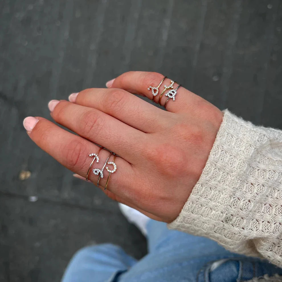Mini Arabic Initial Diamond Ring