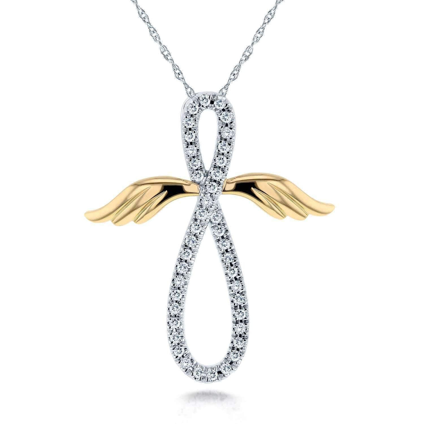 ANGEL WINGS DIAMOND CROSS NECKLACE - 925 SILVER