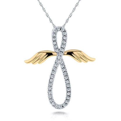 ANGEL WINGS DIAMOND CROSS NECKLACE - 925 SILVER