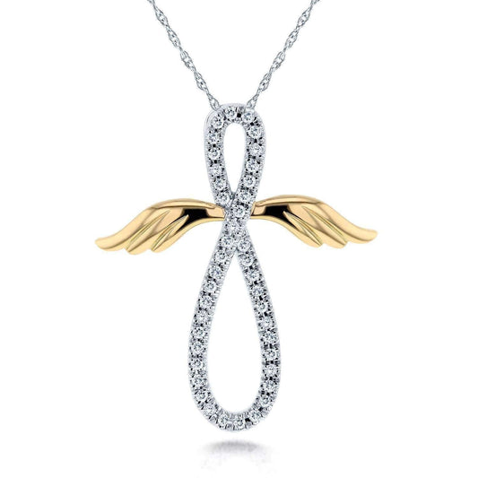 ANGEL WINGS DIAMOND CROSS NECKLACE - 925 SILVER