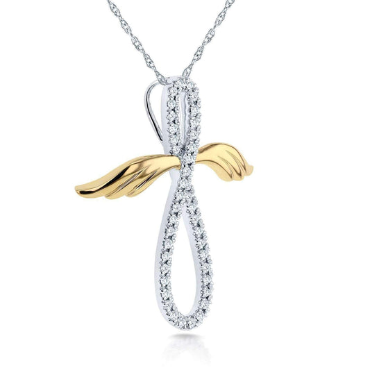 ANGEL WINGS DIAMOND CROSS NECKLACE - 925 SILVER