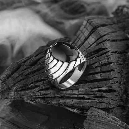 Black Ocean Waves Mens Ring