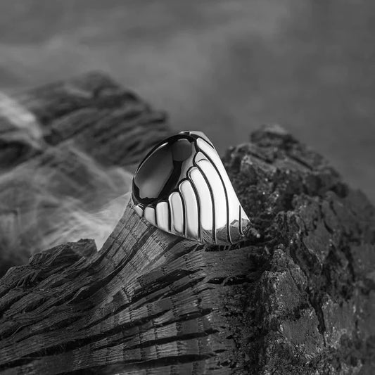 Black Ocean Waves Mens Ring