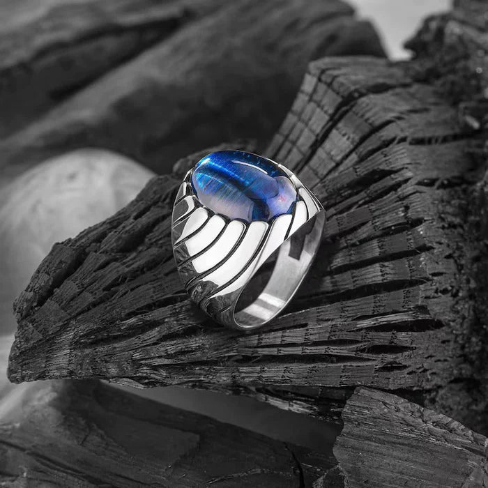 Blue Cat Eye Waves Mens Ring