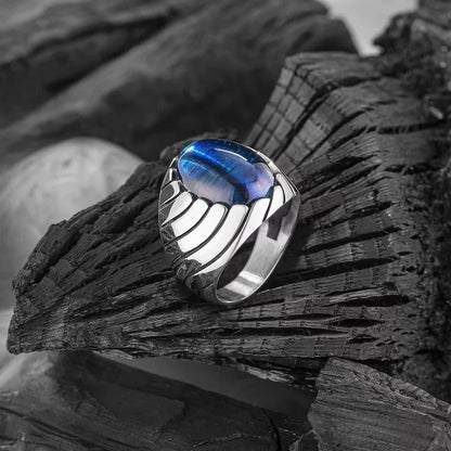 Blue Cat Eye Waves Mens Ring