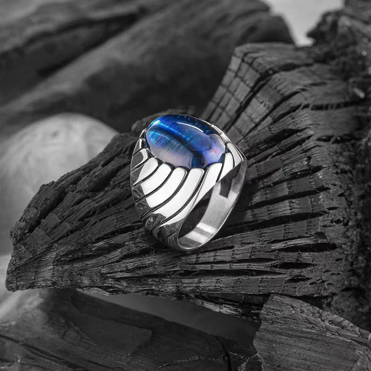 Blue Cat Eye Waves Mens Ring