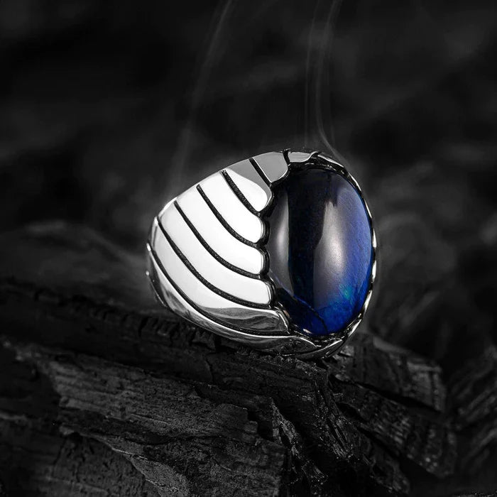 Blue Cat Eye Waves Mens Ring