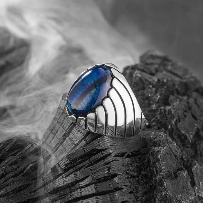 Blue Cat Eye Waves Mens Ring