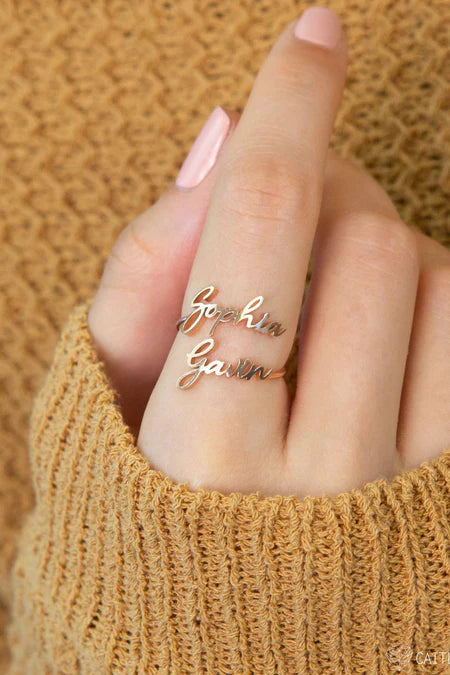TWO NAME RING GOLD PLATED