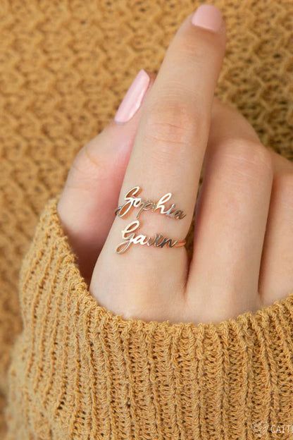 TWO NAME RING GOLD PLATED