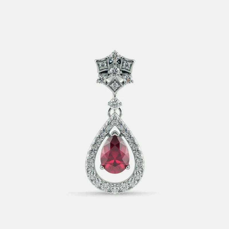 Red Ruby Diamond Earrings - 925 Silver