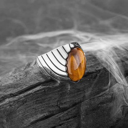 Tiger Eye Waves Mens Ring