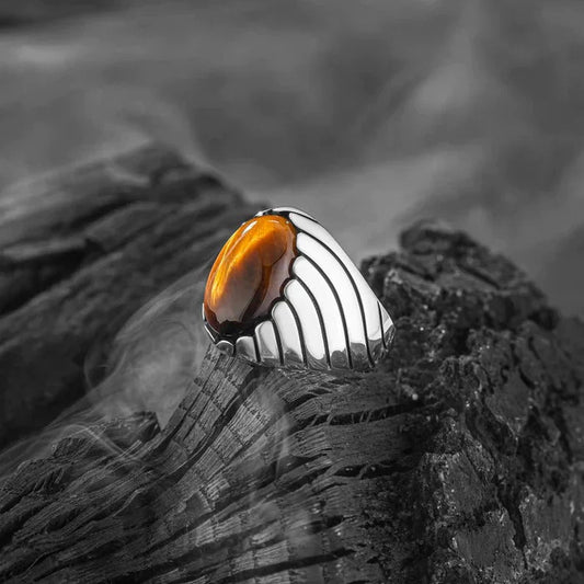 Tiger Eye Waves Mens Ring