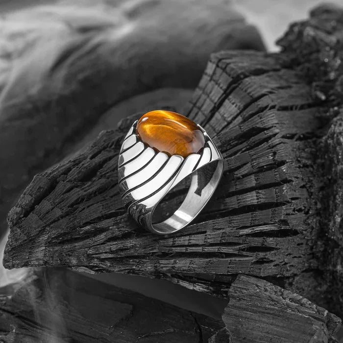 Tiger Eye Waves Mens Ring